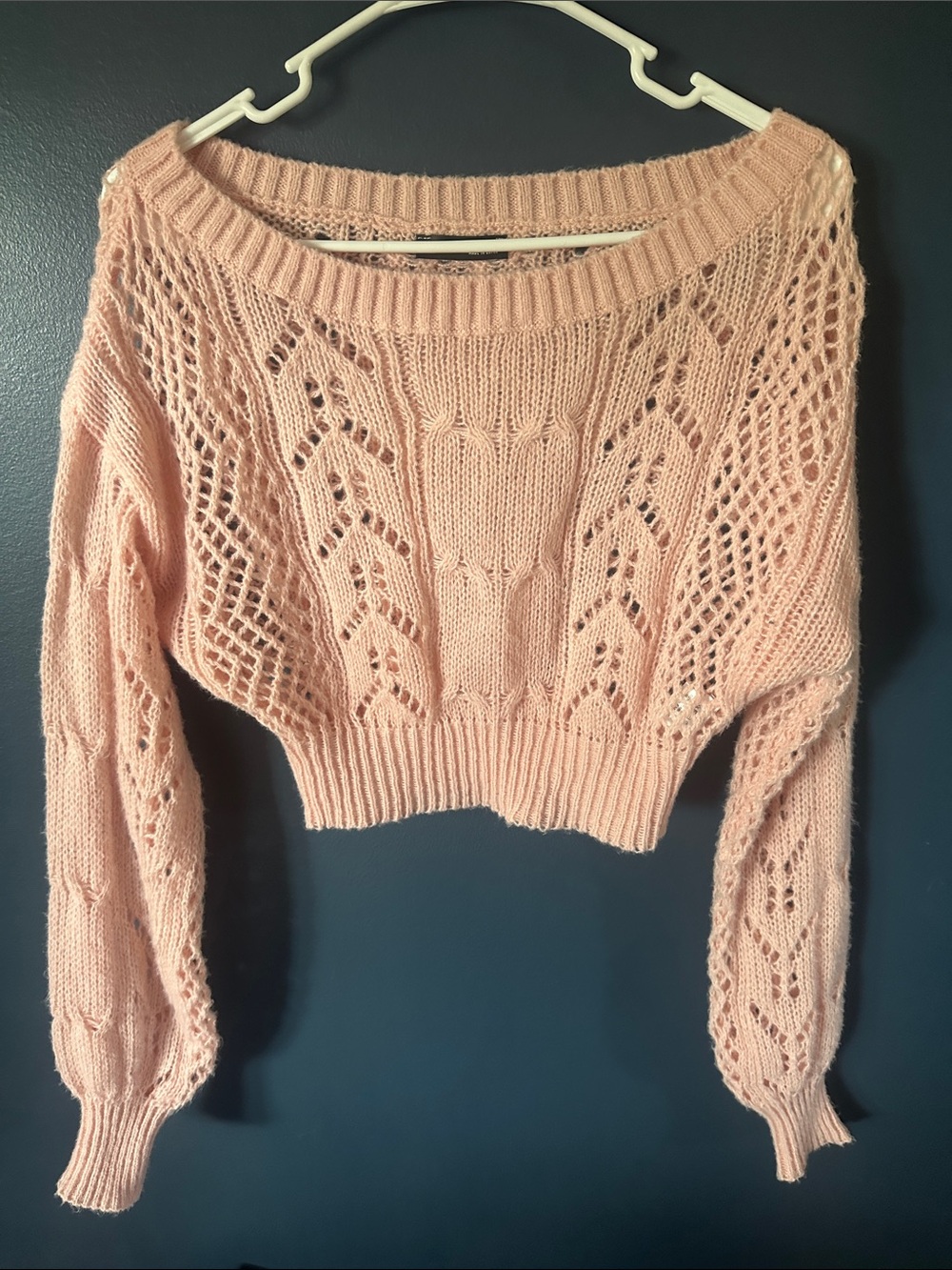 SHEIN Blush Pink Open-Knit Off-the-Shoulder Sweater